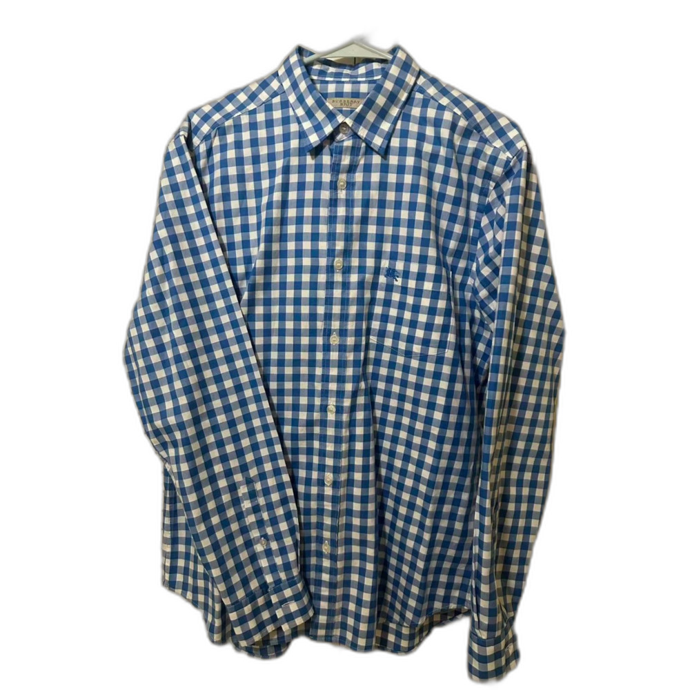 NEW Burberry Brit Men's Blue White Gingham Long Sleeve Shirt Size L